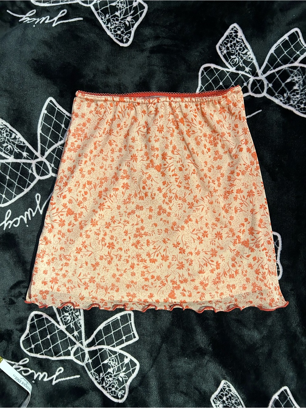 Urban Outfitters Peachy Pink Floral Mesh Mini Skirt